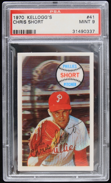 1970 Chris Short Philadelphia Phillies Kelloggs Trading Card #41 Graded Mint 9 (PSA Slabbed)