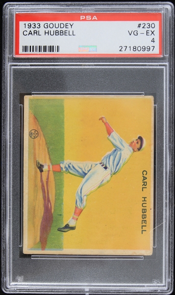 1933 Carl Hubbell New York Giants Goudey Trading Card #230 Graded VG-EX 4 (PSA Slabbed)