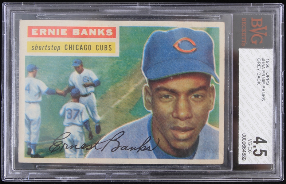 1956 Ernie Banks Chicago Cubs Topps Trading Card #15 Graded VG-EX 4.5 (Beckett Slabbed)