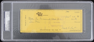 1978 Waite Hoyt (d.1984) New York Giants New York Yankees Brooklyn Dodgers Boston Red Sox Detroit Tigers Philadelphia Athletics and Pittsburgh Pirates Signed Check (PSA Slabbed)