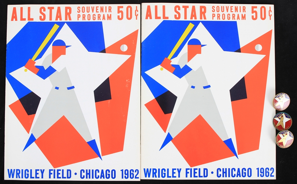 1962 Chicago Cubs Wrigley Field All Star Game Press Pins & Programs - Lot of 5