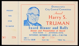 1973 Democratic City Central Committee Harry S. Truman Award Dinner & Rally Ticket