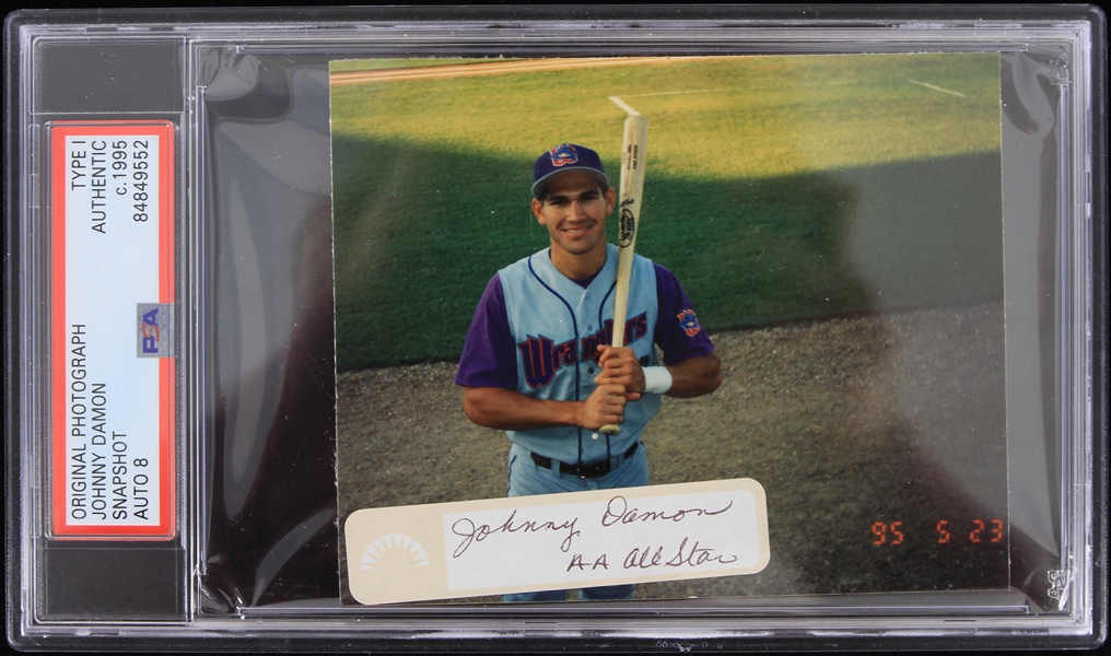 1995 Johnny Damon Witchita Wranglers (Kansas City Royals Minor League AA Team) Signed on Back 3x5 Color Photo (PSA Slabbed Type 1 Authentic Photo / 8 Auto)