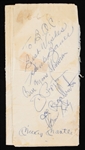 1992 Mickey Mantle New York Yankees Signed Napkin w/ 5 Additional Signatures Including Moose Skowron, Hank Bauer, Joe Pepitone, Bruno Kirby & Joe Regalbuto (*Full JSA Letter*)