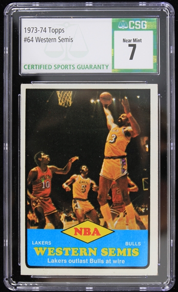 1973-74 NBA Western Semis Lakers vs Bulls #64 Card (CSG Near Mint 7 Slabbed) 