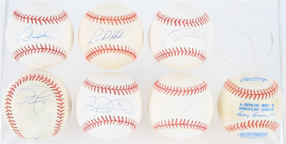 1990s-2000s Chicago Cubs Signed Baseballs + OAL Brown Comiskey Park Inaugural Season Baseball - Lot of 7 w/ Carlos Zambrano, Lou Piniella, Ryan Dempster & More (JSA)