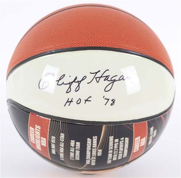 2010s Cliff Hagan St. Louis Hawks Signed InkRedible Graphic Basketball (JSA)