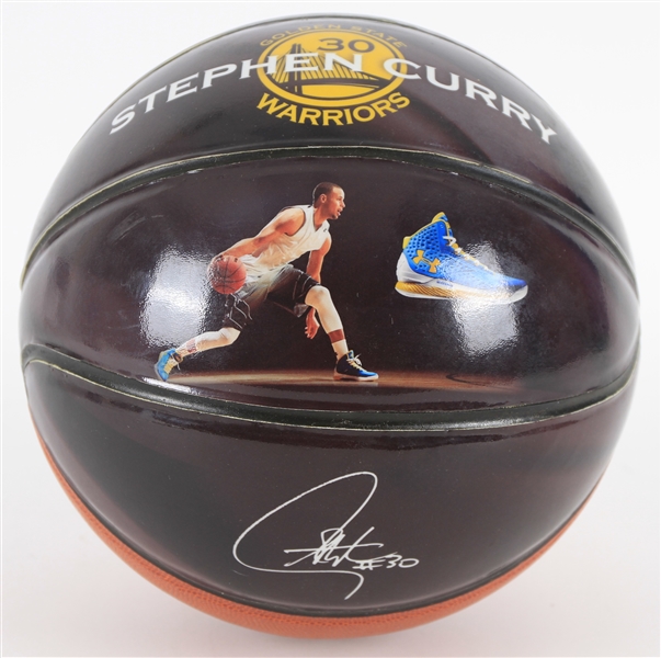 2010s Stephen Curry Golden State Warriors Under Armour Facsimile Signed Graphic Basketball 