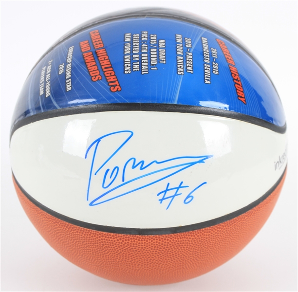 2015-18 Kristaps Porzingis New York Knicks Signed InkRedible Graphic Basketball (JSA)