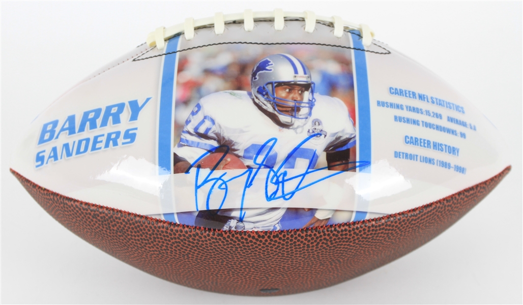 2010s Barry Sanders Detroit Lions Signed InkRedible Graphic Football (JSA)