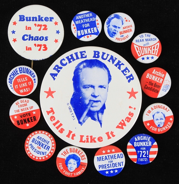 1970s Archie Bunker 1" to 3" Election Pinback Buttons (Lot of 13)