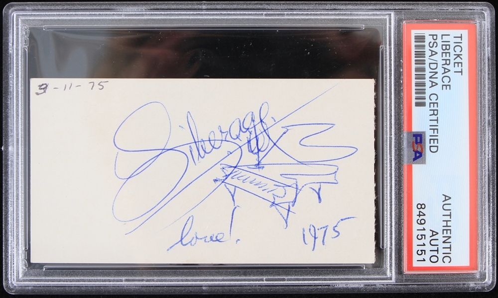 1975 Liberace Signed Starline Sightseeing Tours Ticket 2 x 3 3/4 Ticket (PSA/DNA Slabbed) 