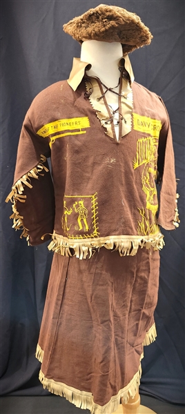 1950s Davy Crockett Disney Girls 2-Piece Playsuit (Shirt & Skirt) with Coonskin Cap 