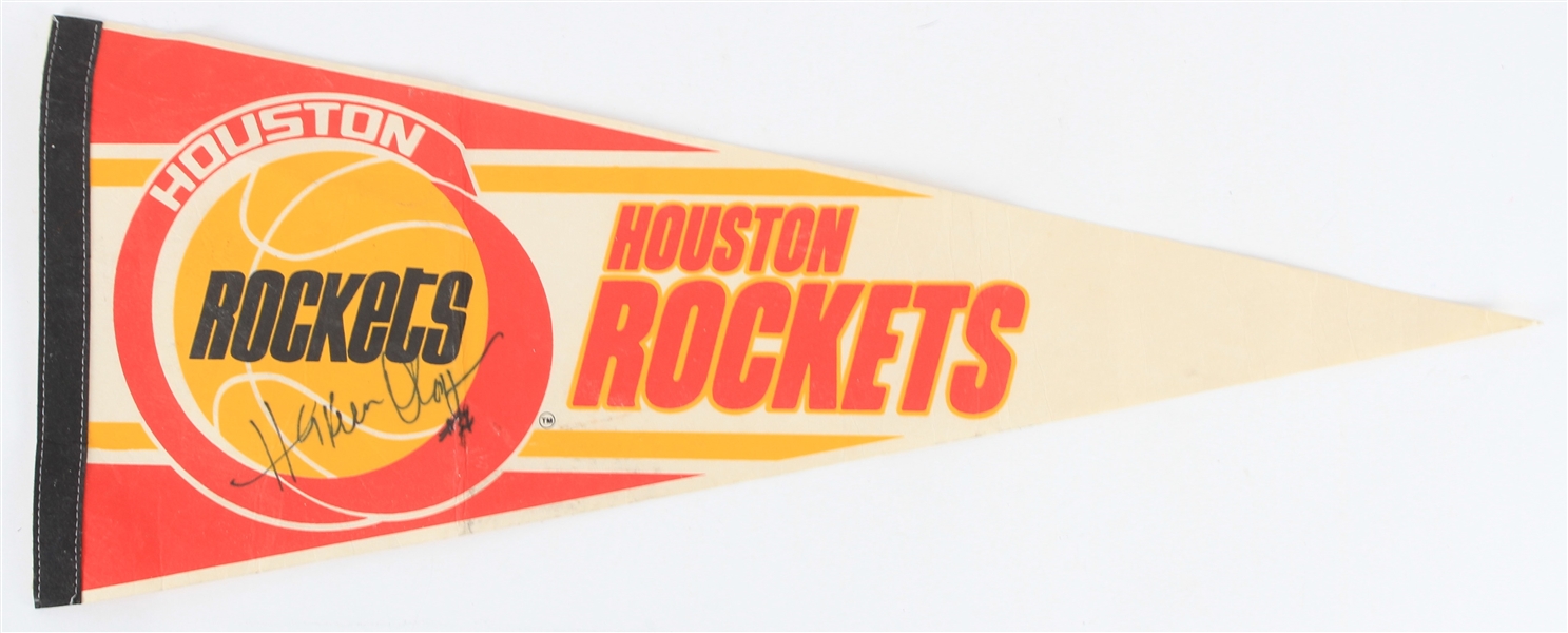 1990s Hakeem Olajuwon Houston Rockets Signed Full Size 29" Pennant (JSA)