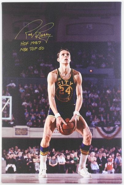 1965-67 Rick Barry San Francisco Warriors HOF Signed 24x36 Canvas Print (JSA)