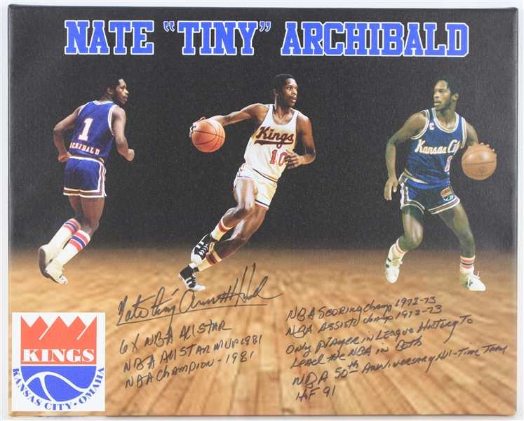 2010s Nate "Tiny" Archibald Kansas City-Omaha Kings Signed & Multi Inscribed 16" x 20" Canvas Print (JSA)