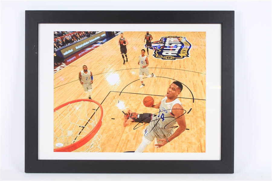 2017 Giannis Antetokounmpo Milwaukee Bucks All Star Game Signed 21x27 Framed Photo *JSA*