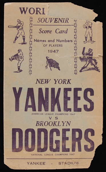 1947 New York Yankees vs Brooklyn Dodgers World Series Scorecard