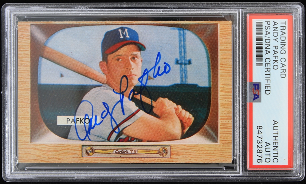 1955 Andy Pafko Milwaukee Braves Signed Bowman Baseball Trading Card (PSA Slabbed Authentic)