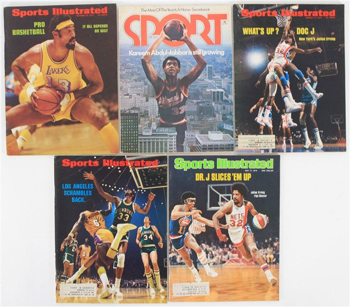 1972-76 Kareem Abdul Jabbar Julius Erving Wilt Chamberlain Magazine Collection - Lot of 5