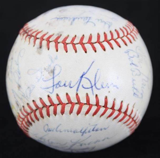 1965 Chicago Cubs Team Signed ONL Giles Baseball w/ 28 Signatures Including Ernie Banks, Ron Santo, Billy Williams & More (JSA)