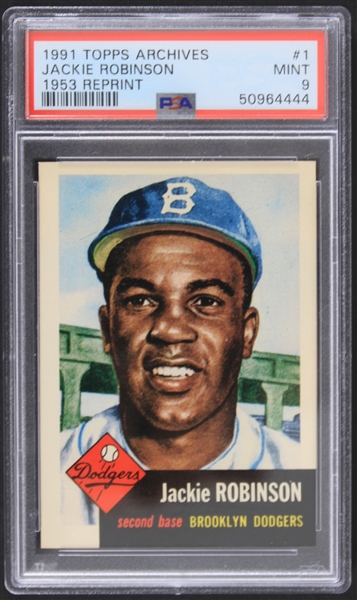 1953 Reprint Jackie Robinson Brooklyn Dodgers 1991 Topps Archives #1 (PSA MINT 9 Slabbed) 
