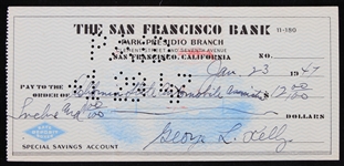 1947 George High Pockets Kelly New York Giants Signed Check (JSA)