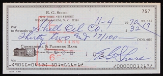 1970 Ernie Shore Boston Red Sox Signed Check (JSA)