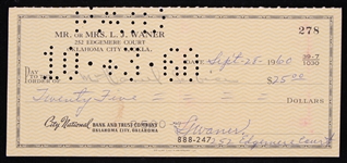 1960 Lloyd Waner Pittsburgh Pirates Signed Check (JSA)