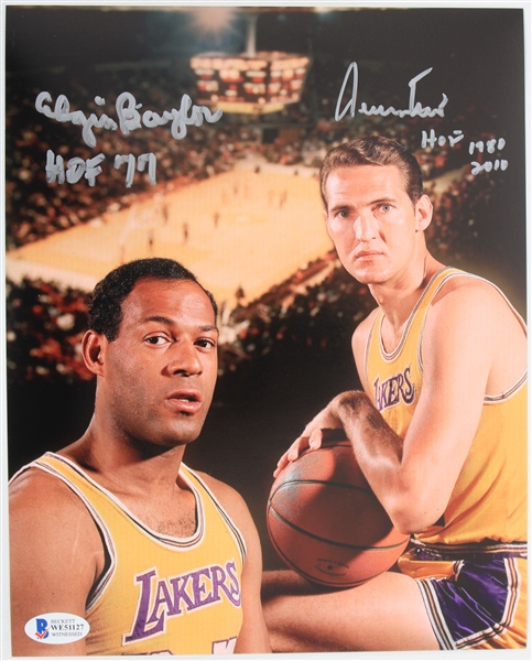1968 Elgin Baylor & Jerry West LA Lakers Signed 8x10 Photo (Beckett)