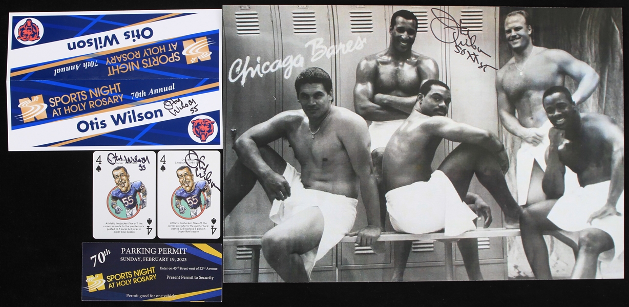 1990s-2020s Otis Wilson Chicago Bears Signed Collection - Lot of 4 w/ 11" x 16" Photo, Playing Cards and Table Name Card (JSA)