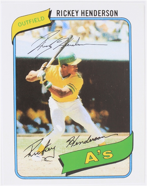 2010s Rickey Henderson Oakland Athletics Signed 11" x 14" Rookie Topps Trading Card Blowup (JSA)