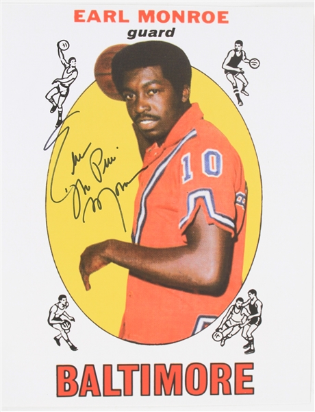 2010s Earl "The Pearl" Monroe Baltimore Bullets Signed 11" x 14" Rookie Topps Trading Card Blow Up (JSA)