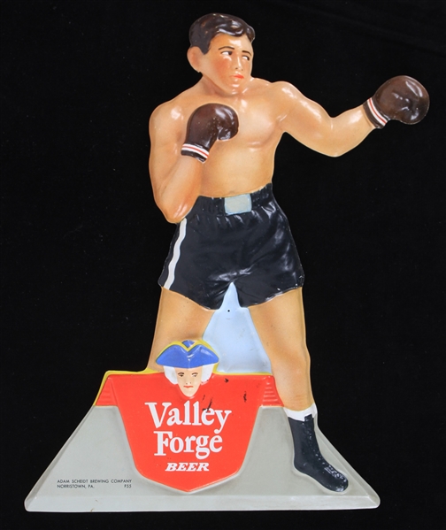 1950s Valley Forge Beer 12" Die Cut Boxer Advertisement (White w/ Black Trunks)