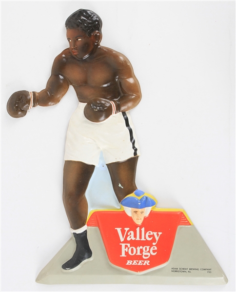 1950s Valley Forge Beer 12" Die Cut Boxer Advertisement (Black w/ White Trunks)