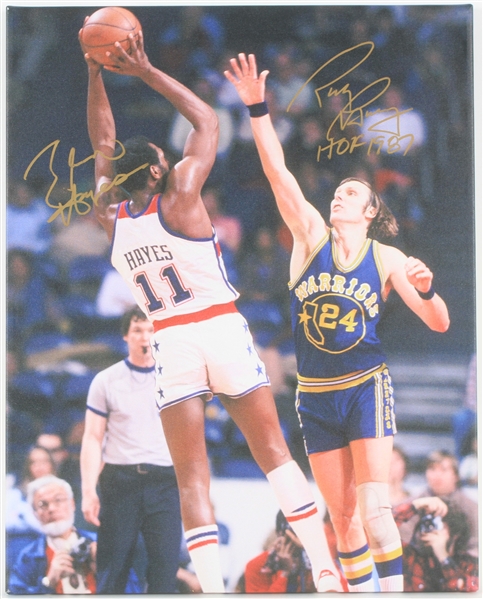 2020s Rick Barry Elvin Hayes Warriors/Bullets Signed 16" x 20" Canvas (JSA)