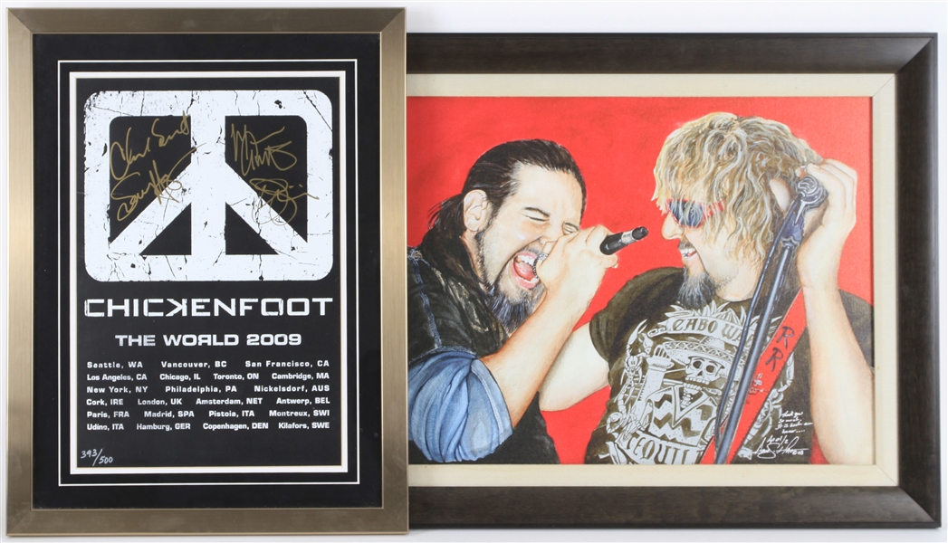 2005-09 Sammy Haggar Framed Collection - Lot of 4 w/ Chickenfoot Signed Tour Poster & Aaron Haggar Signed Canvas Prints (JSA)