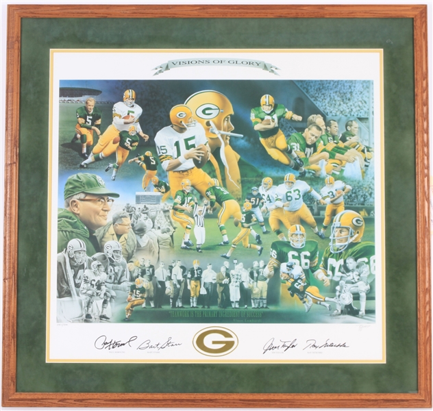 1997 Bart Starr Ray Nitschke Paul Hornung Jim Taylor Green Bay Packers Signed 33" x 35" Framed Visions of Glory Lithograph (*Full JSA Letter*) 