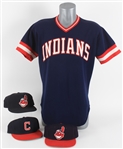 1984-96 Cleveland Indians Apparel Collection - Lot of 4 w/ Game Worn Caps & Minor League Jersey (MEARS LOA)