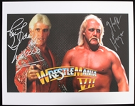 2010s Hulk Hogan Ric Flair WWF Champions Signed 11" x 14" Wrestlemania VII Photo (JSA) 