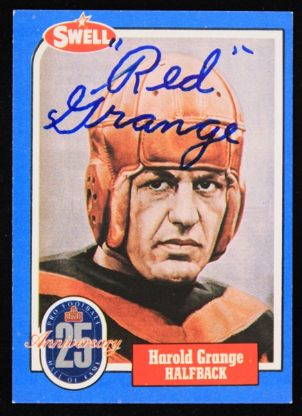 1988 Red Grange Chicago Bears Signed Swell Football Greats Trading Card (JSA)