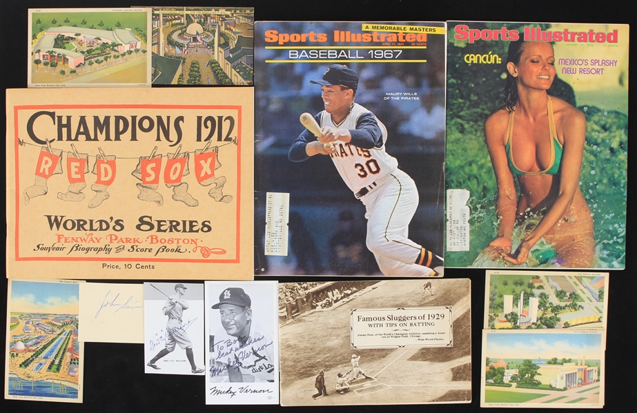 1920s-90s Baseball and Americana Memorabilia Collection - Lot of 18 w/ Publications, Worlds Fair Postcards, Signed Photos & More 