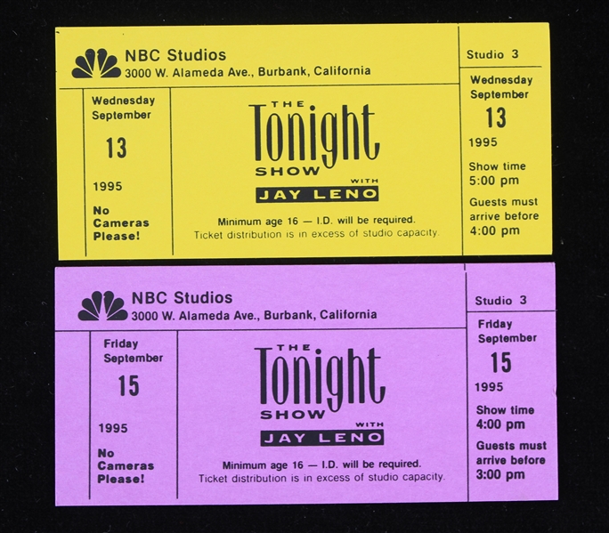 1995 The Tonight Show With Jay Leno Tickets - Lot of 2