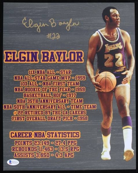 1958-1972 Elgin Baylor Los Angeles Lakers Autographed 11x14 Colored Photo "Beckett"