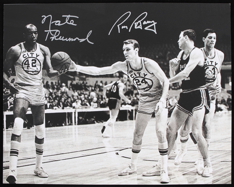 1965-1967 Nate Thurmond and Rick Barry San Fransico Warriors Autographed 11x14 B&W Photo (JSA)