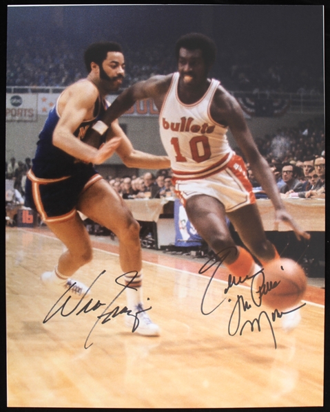 1967-1972 Walt Frazier New York Knicks and Earl "The Pearl" Monroe Baltimore Bullets Autographed 11x14 Colored Photo (JSA)