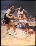 1967-1972 Walt Frazier New York Knicks and Earl "The Pearl" Monroe Baltimore Bullets Autographed 11x14 Colored Photo (JSA)