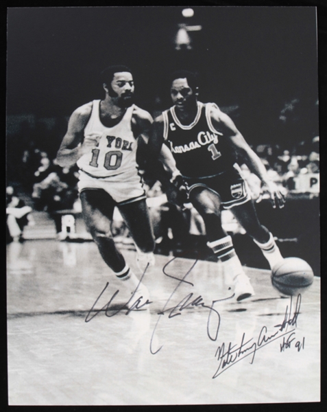 1972-1976 Walt Frazier New York Knicks and Nate Archibald Kansas City Kings Autographed 11x14 B&W Photo (JSA)