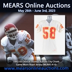 1992-93 Two Season Derrick Thomas Kansas City Chiefs Game Worn Road Jersey (MEARS A10) "Pounded with Heavy Wear"