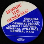 1980s Beware The Generals 1.75" Pinback Button